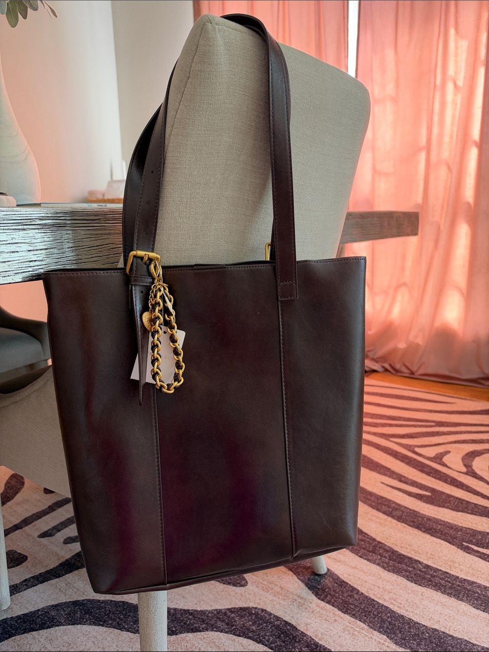 Primark  Tote Bag in Dark Brown gold details new